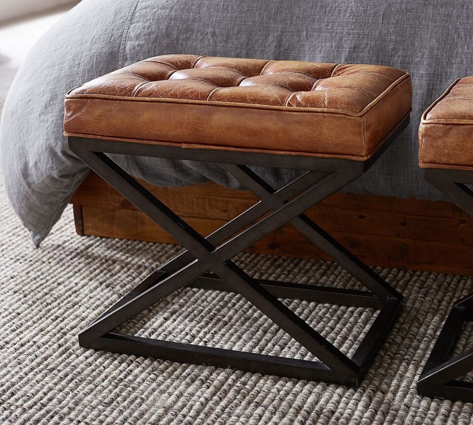 Kirkham Tufted Leather Stool Pottery Barn Australia